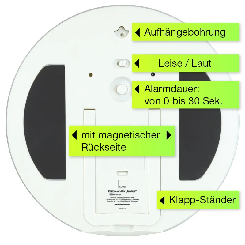 TimeTEX Zeitdauer-Uhr "lautlos" XL, 32 cm ø mit Ampelscheibe
