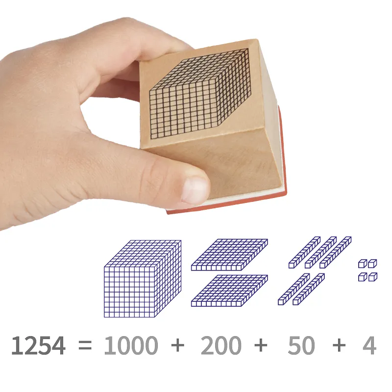 Stempel "Dienes Dezimalsystem" aus Holz, 4-tlg.