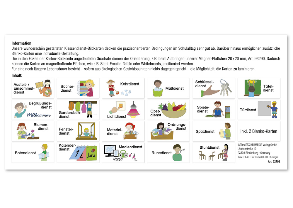 Klassendienst-Bildkarten aus Pappe, 24-tlg.