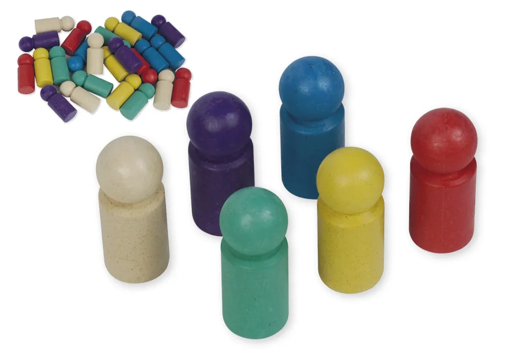 Spelfiguren van RE-Wood, gekleurd assorti, 45 mm, 24-delige set