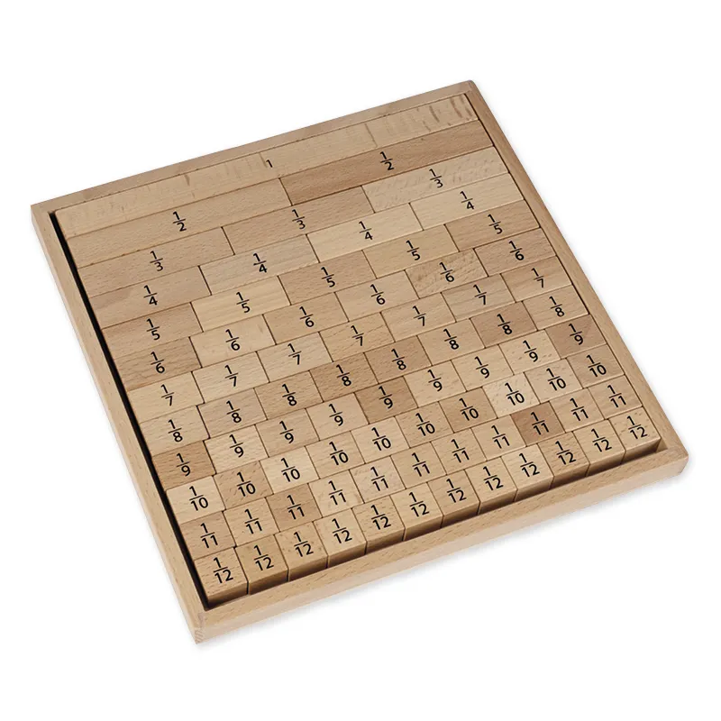Bruchrechen-Blöcke, linear, aus Holz, 78-tlg. im Rahmen