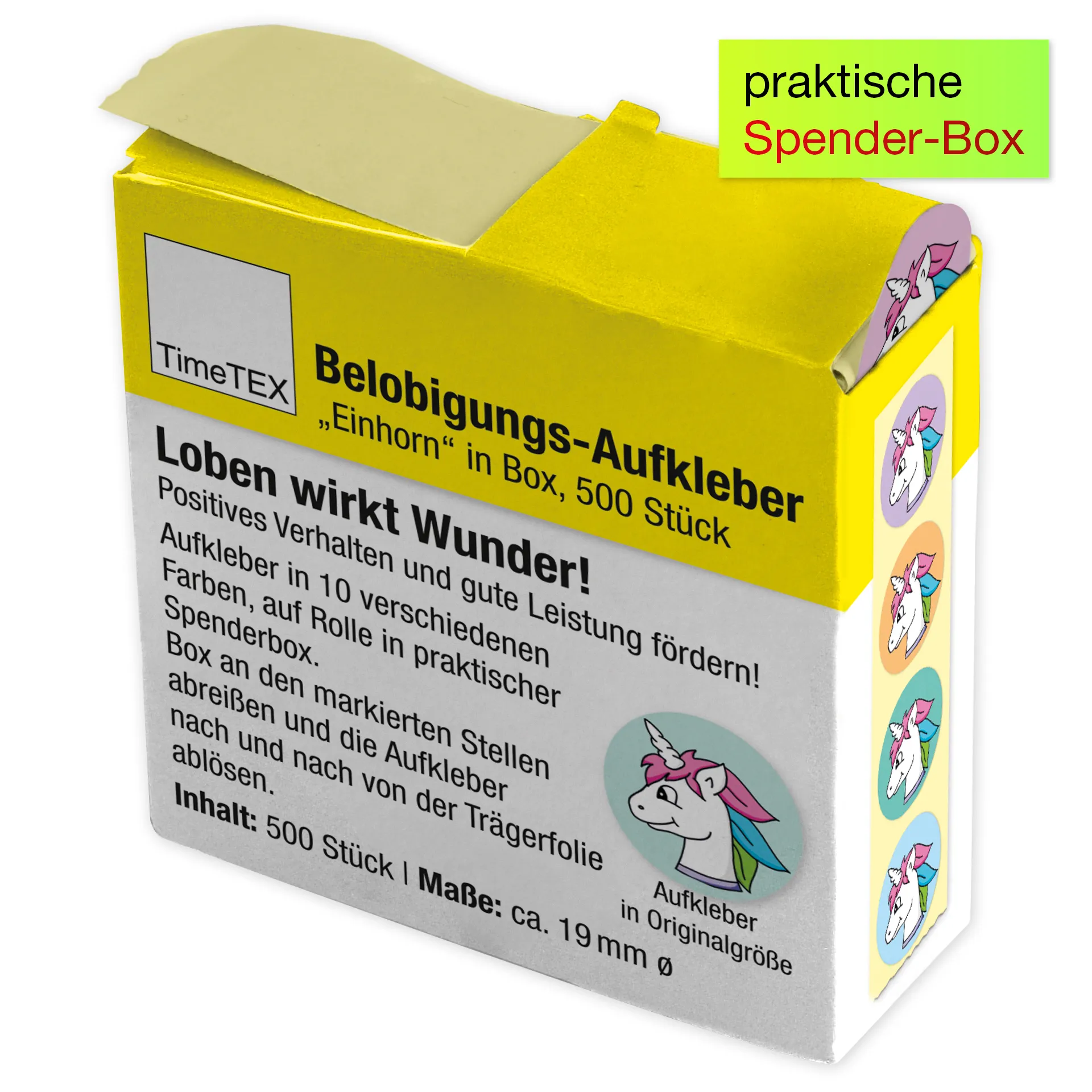 Belobigungs-Aufkleber "Einhorn" in Spender-Box, 500 Stück