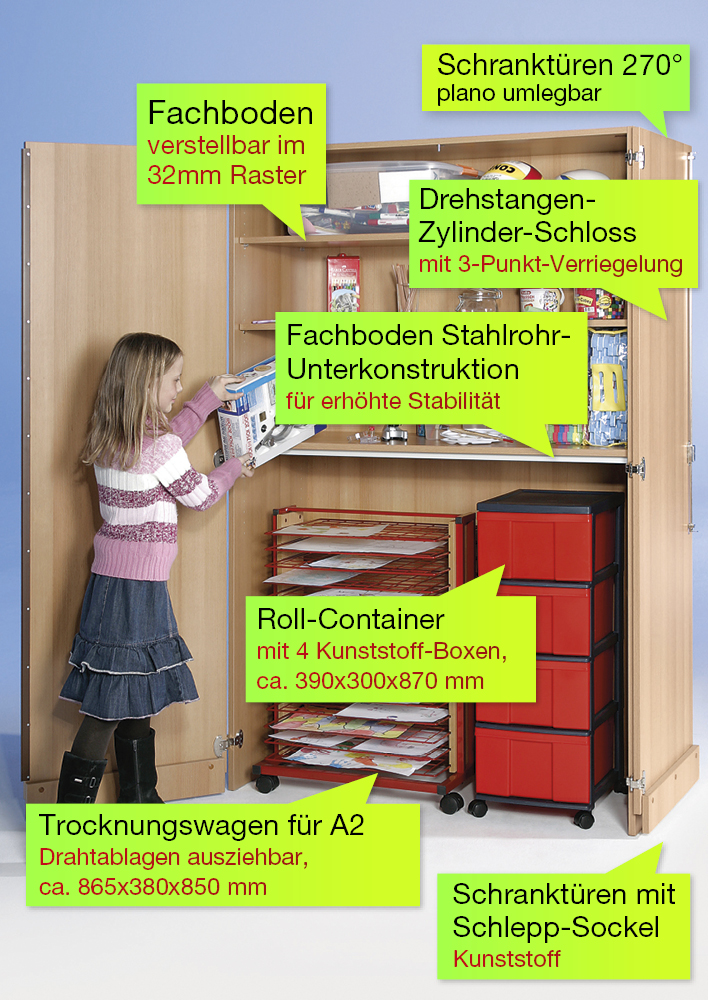 Garagen-Hochschrank XL, Extratiefe, Trocknungswagen A2, Roll-Container