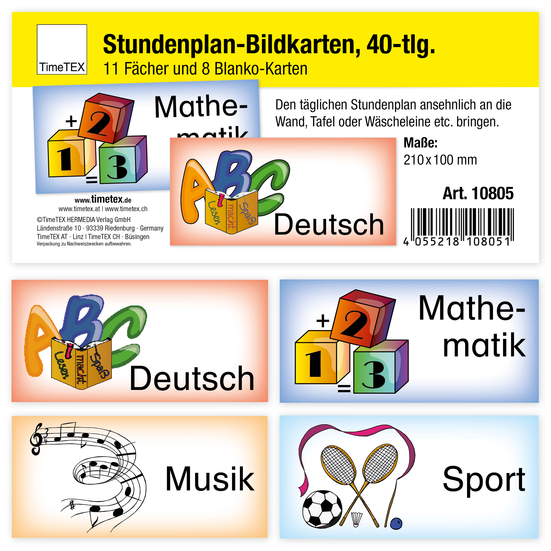 Stundenplan-Bildkarten aus Pappe, magnetisch, 40-tlg.