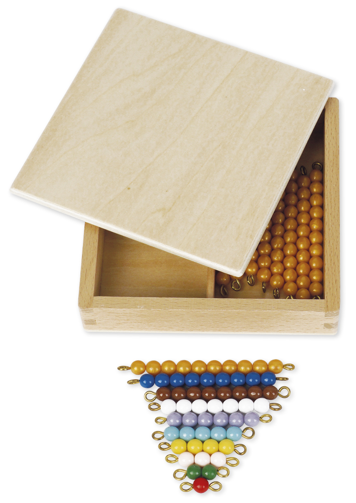 TimeTEX Kasten mit farbiger Perlentreppe und Zehnerstangen, lose Perlen "Montessori Premium"