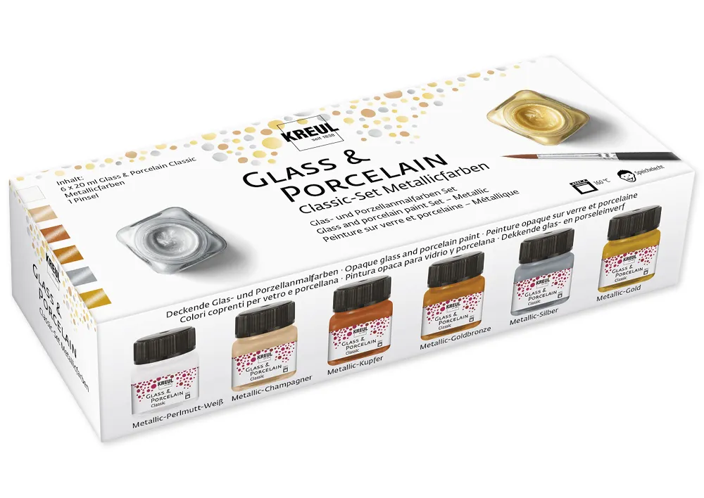 KREUL Glas- und Porzellanmalfarbe Metallic, 6 x 20 ml