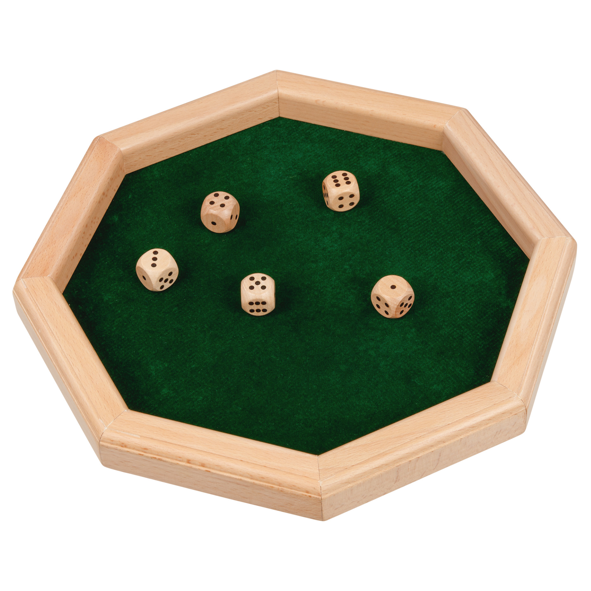TimeTEX Würfel-Teller mit erhöhtem Rand und 5 Würfeln, aus Holz
