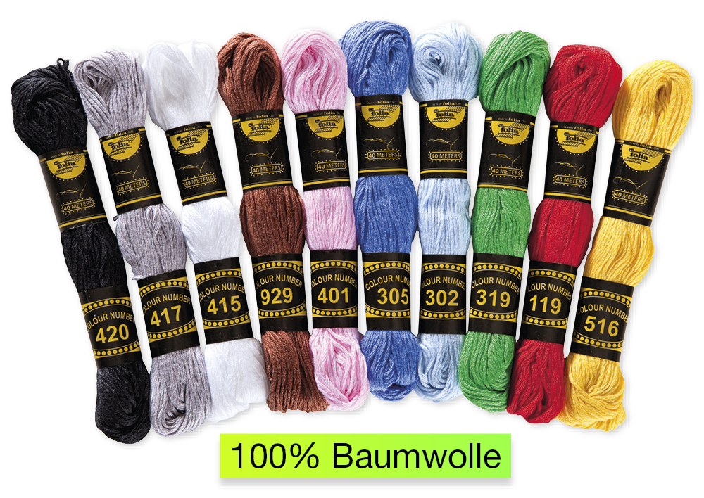 Stickgarn, 10 Docken in 10 Farben