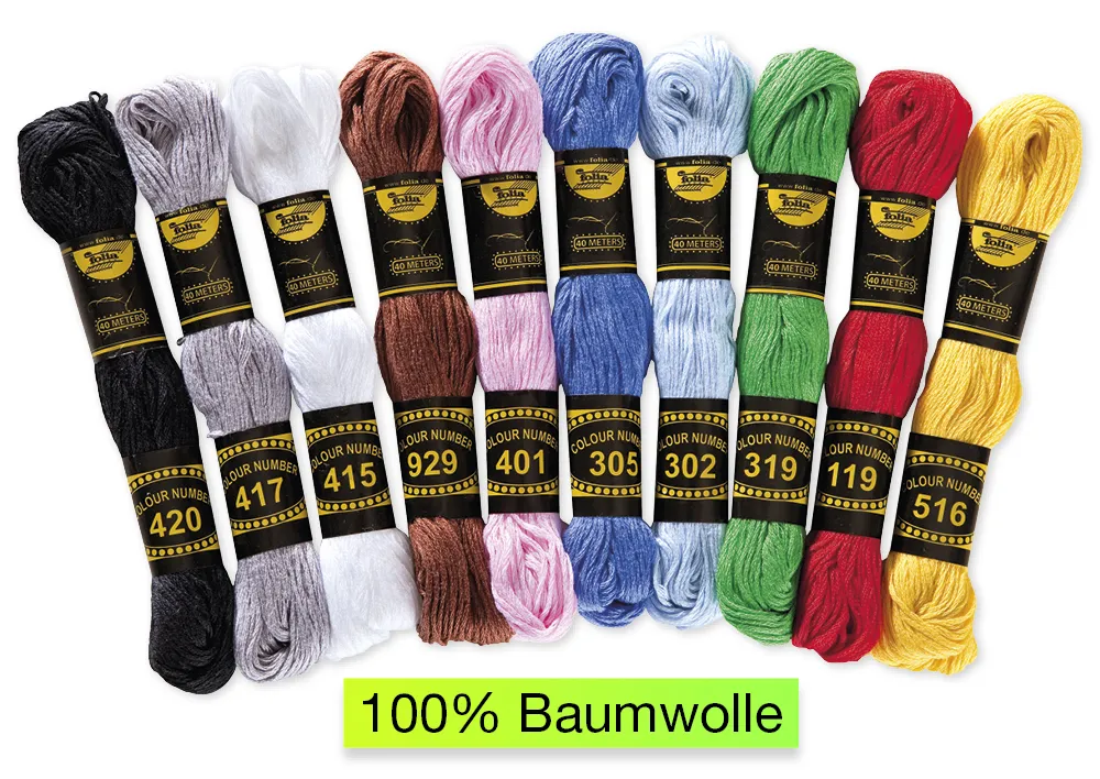 Stickgarn, 10 Docken in 10 Farben