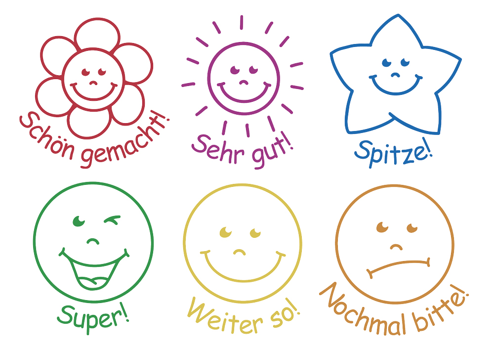 TimeTEX Lehrerstempel aus Holz "Lob", 6-tlg.