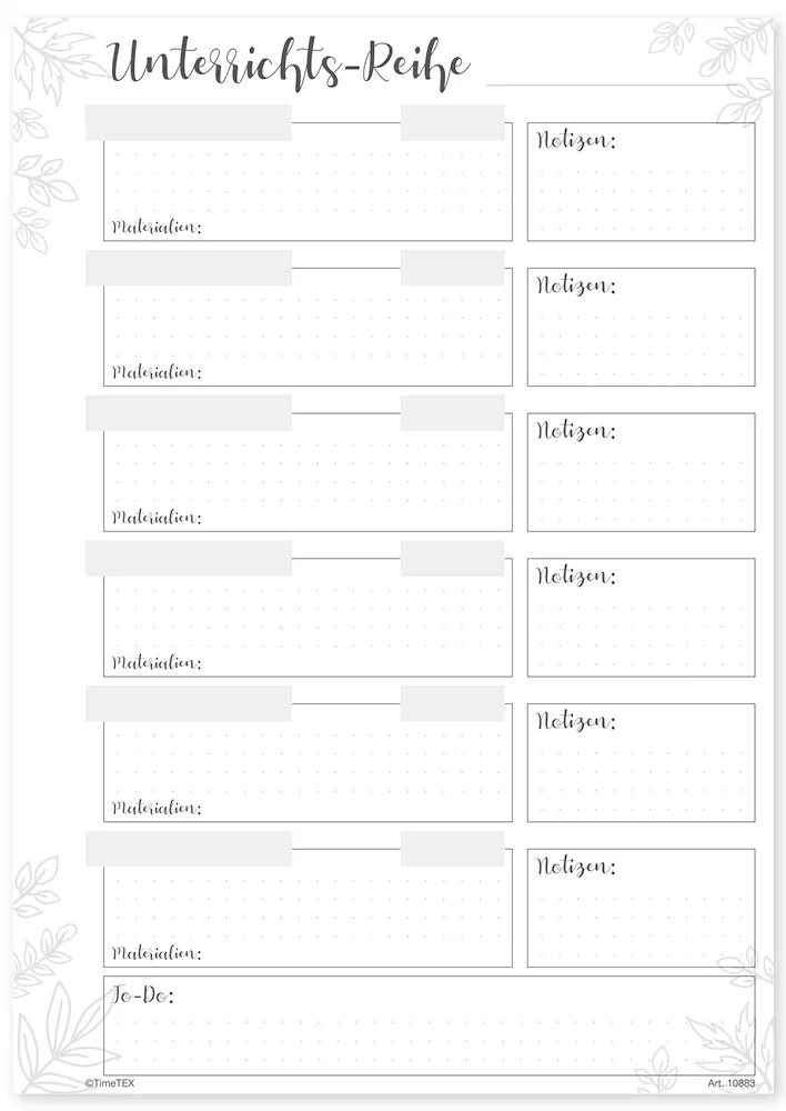 Block Stundenplanung A4 "Meine Unterrichts-Reihe", 50 Blatt
