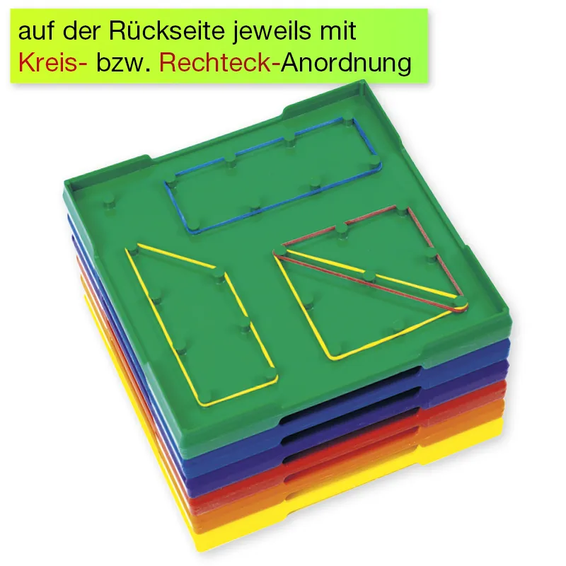 Set Geometrie-Bretter doppelseitig (5x5 Stifte), 15x15 cm, bunt, 6-tlg.