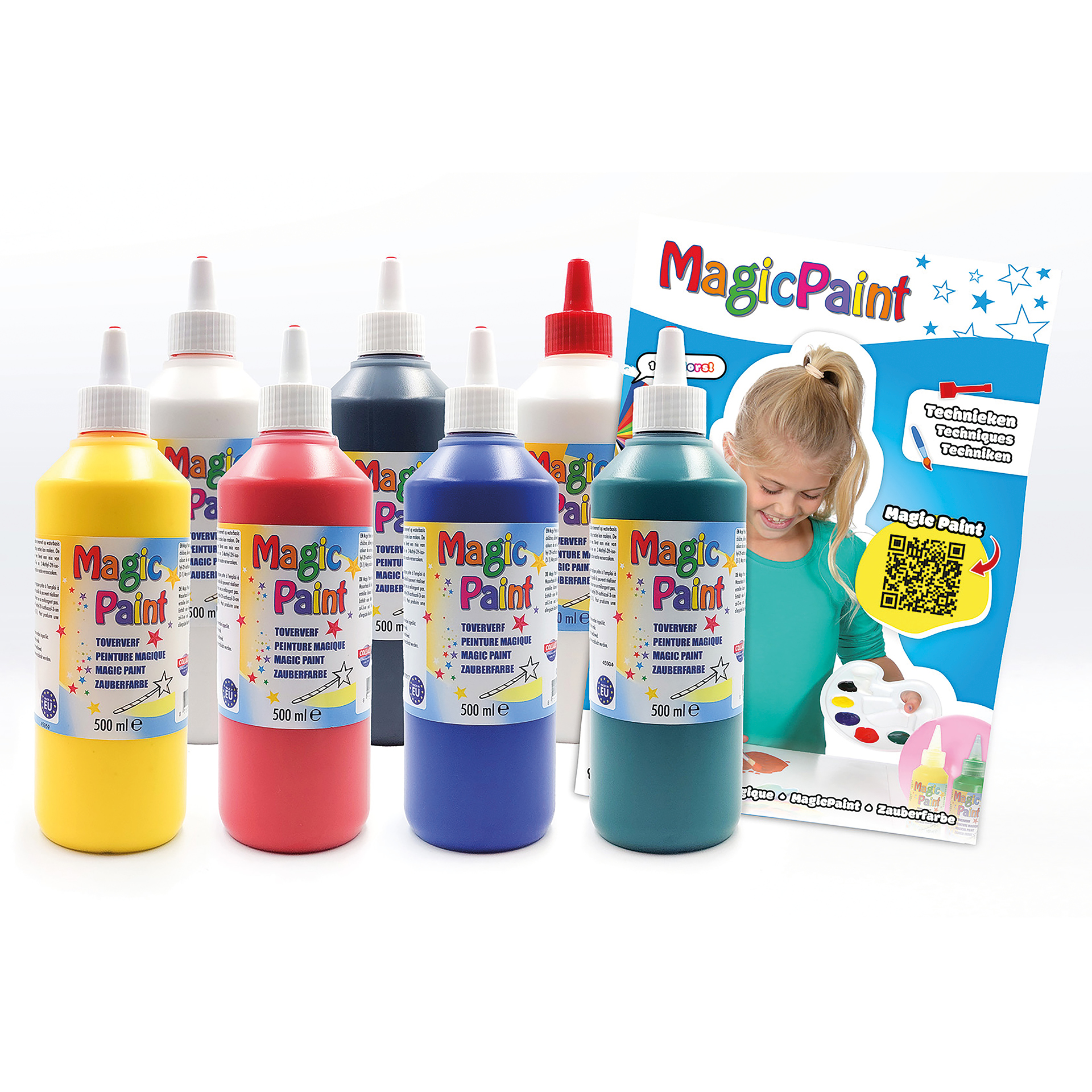 Magic Paint Zauberfarbe inkl. Textilmedium á 500 ml, 7-tlg.