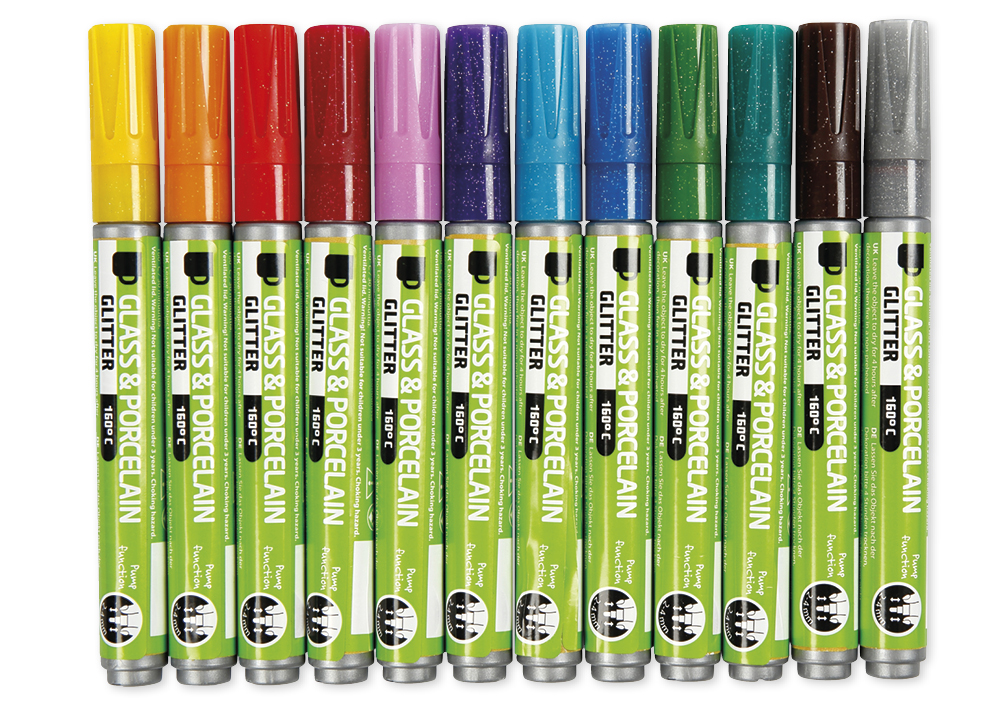 TimeTEX Glas- und Porzellanmaler Glitter, Strichstärke 2-4 mm, 12 Stück