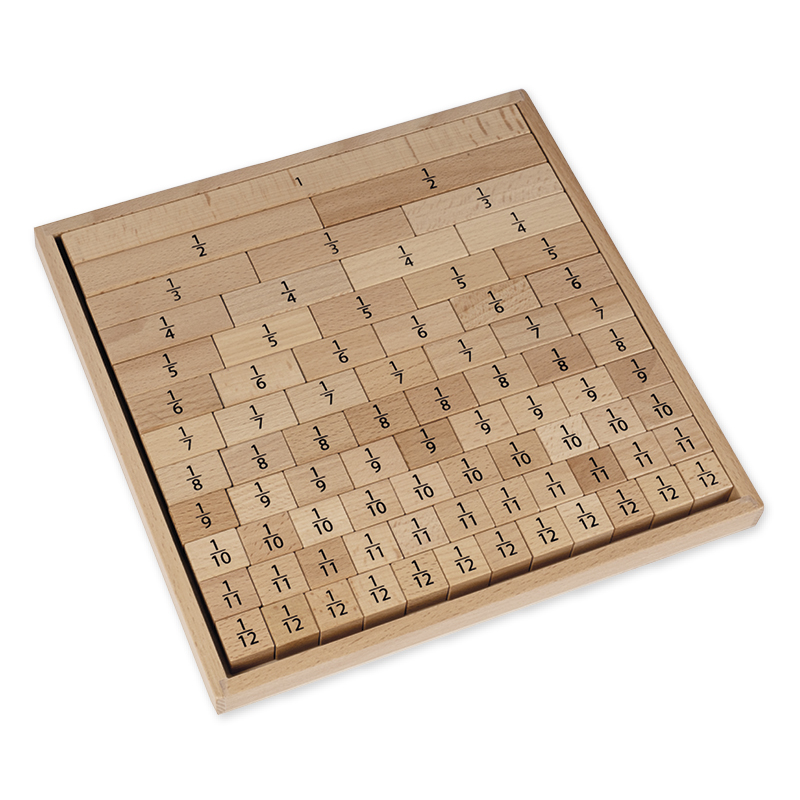 Bruchrechen-Blöcke, linear, aus Holz, 78-tlg. im Rahmen