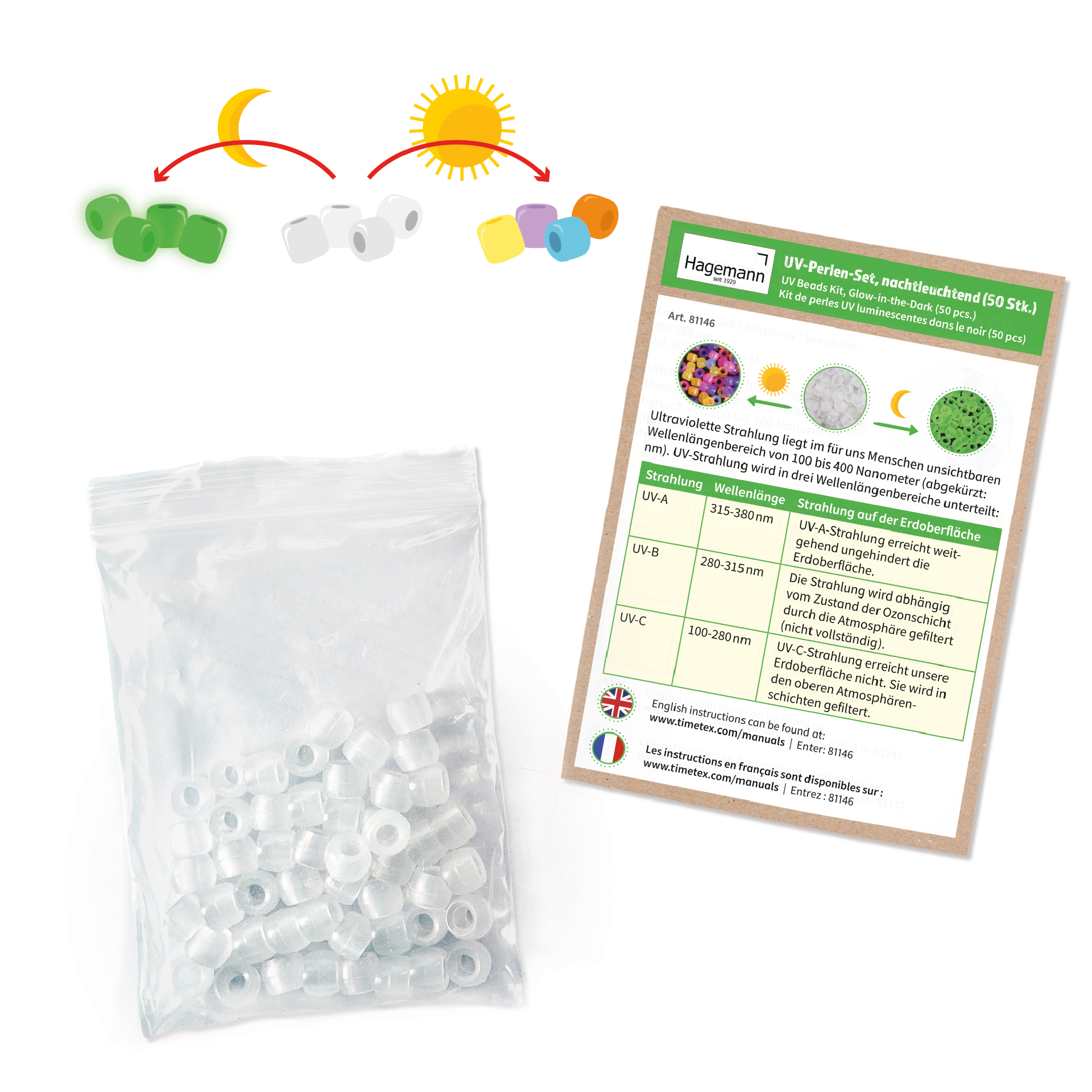 Hagemann UV-Perlen-Set, nachtleuchtend (50 St.)