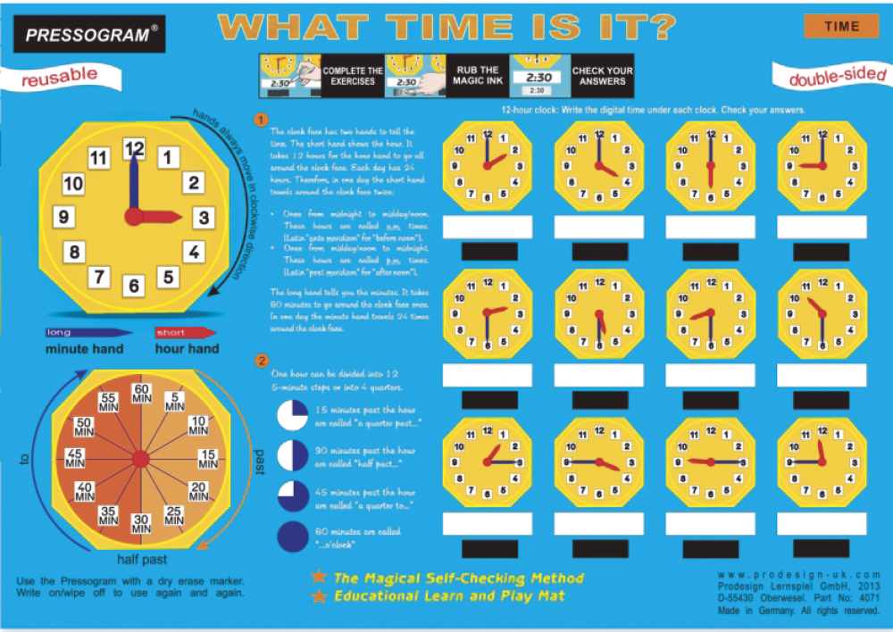 TimeTEX magic board "Vi lærer uret" engelsk