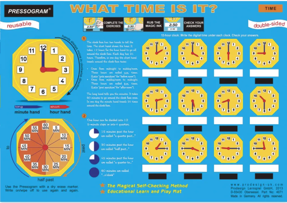 TimeTEX Zaubertafel "Wir lernen die Uhr" Englisch