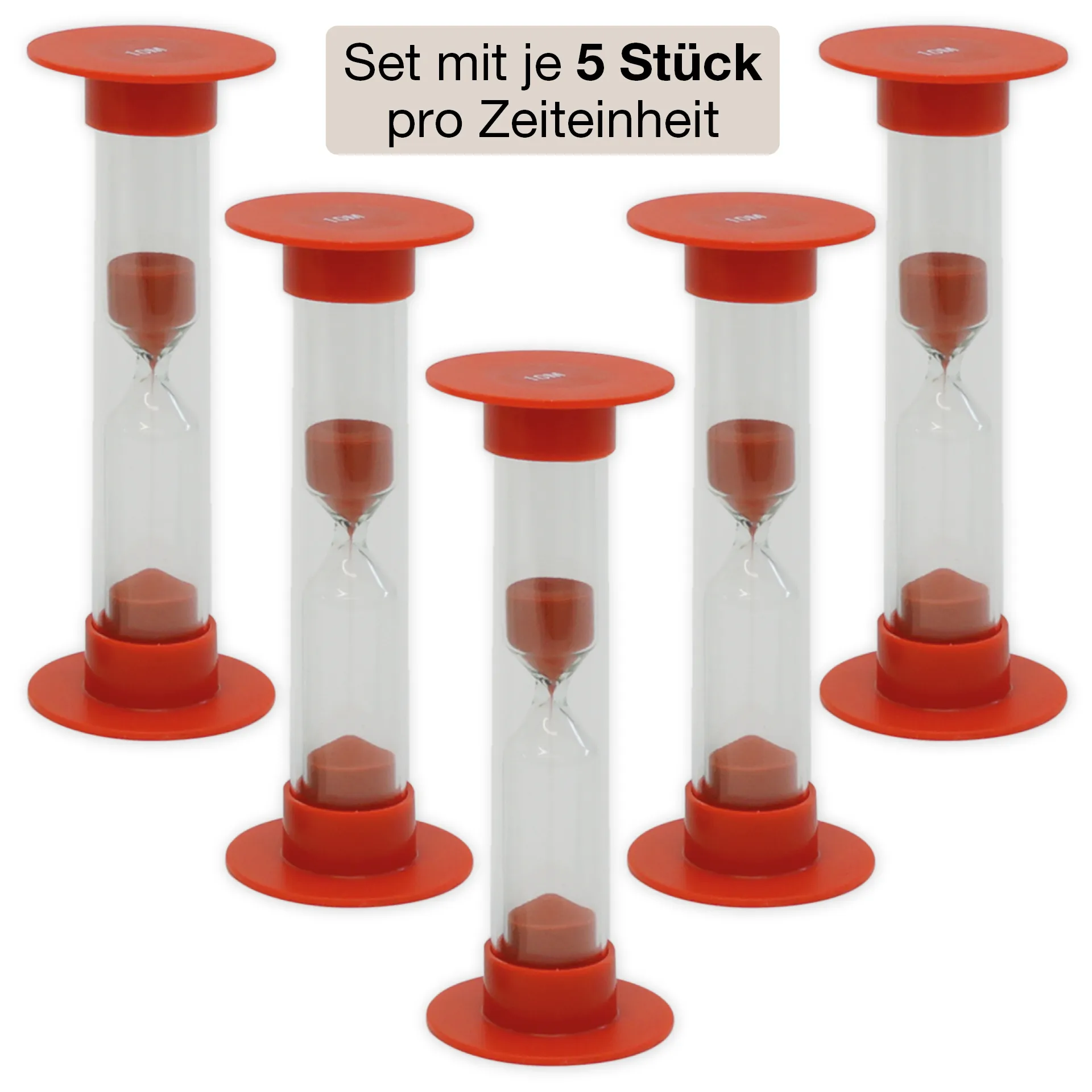 Sanduhren-Set 5-tlg., 10cm hoch, 2,5cm ø (1 Zeiteinheit)