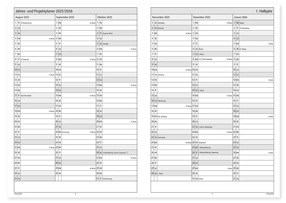 TimeTEX Trend-Schulplaner A4, 2026/2027, lagune