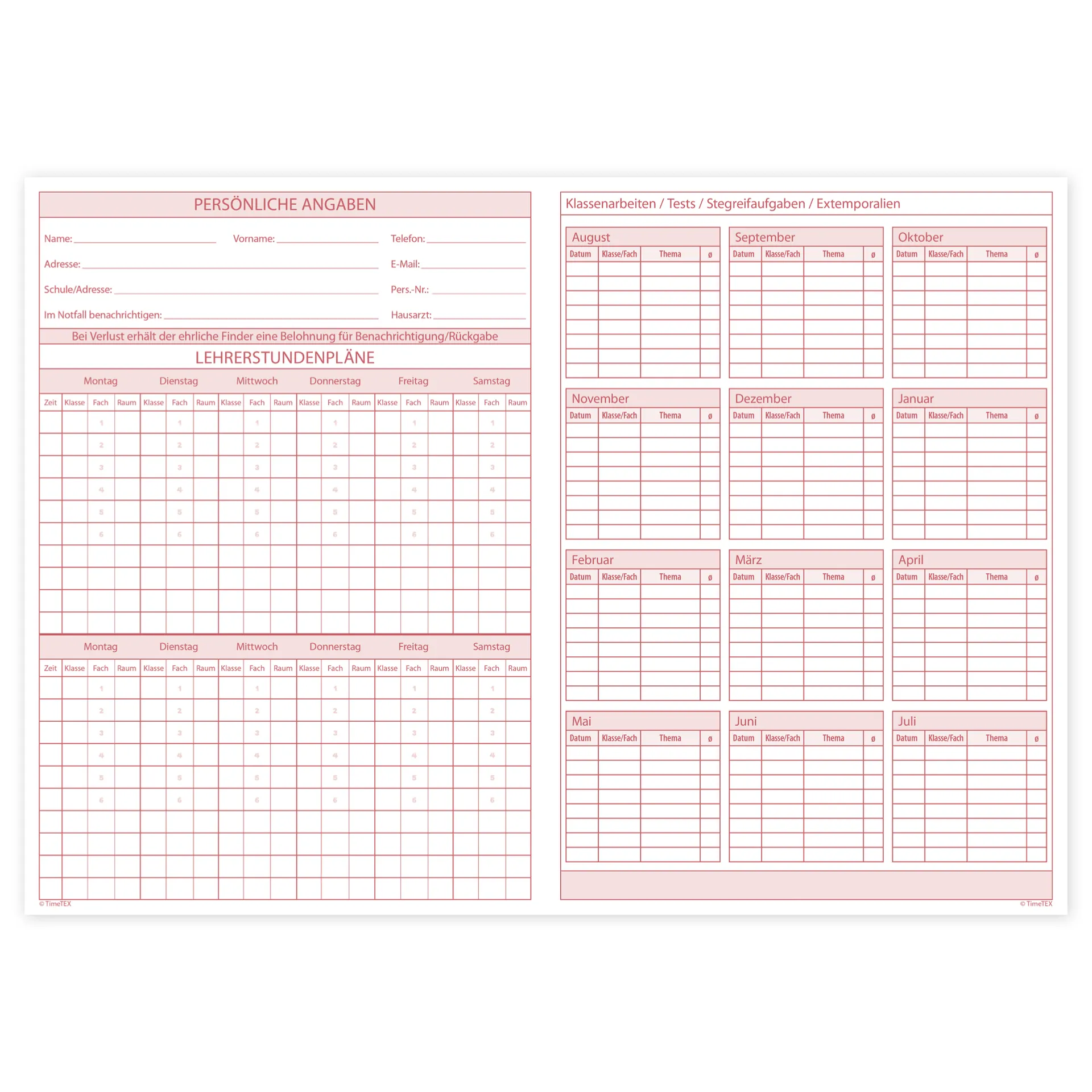 TimeTEX Heft Stoffverteilungs-Plan A4