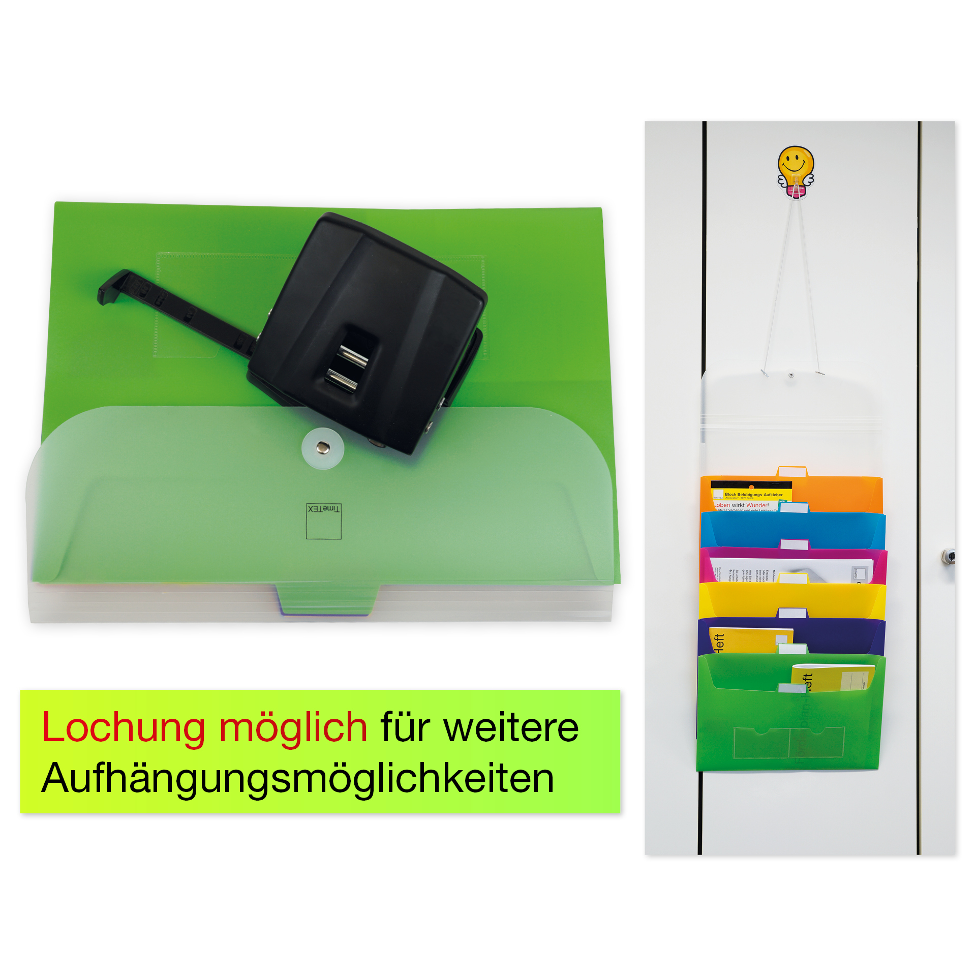 Hängande organisationsmapp för A4, 7 fack, transparent