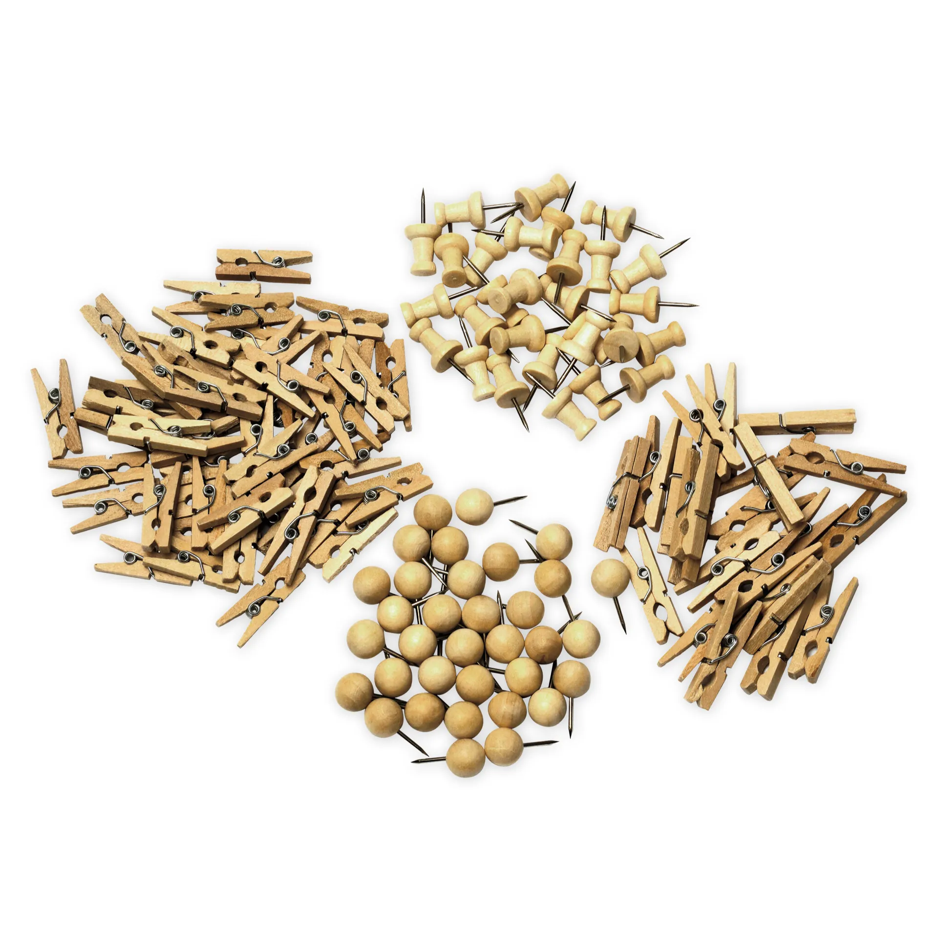 TimeTEX - Set de birou "Natura” cu pioneze și cleme din lemn, 100 de piese
