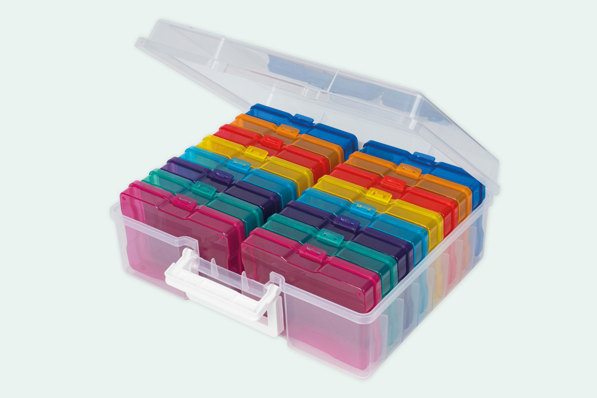 TimeTEX Klappdeckel-Boxen (16 Stück, bunt) im transparenten Koffer