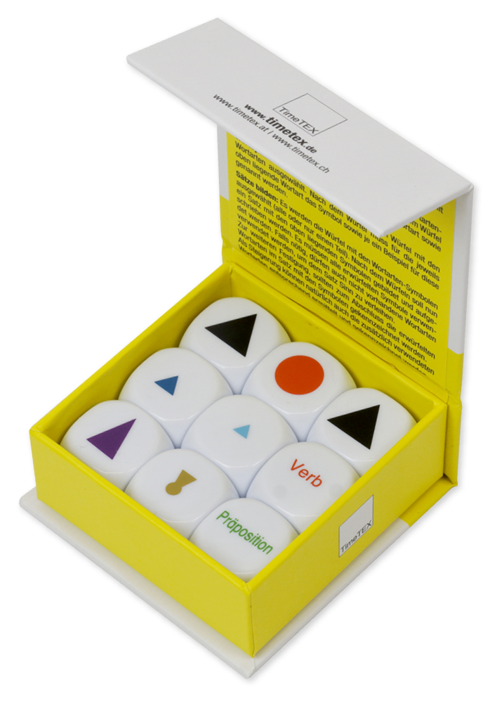 TimeTEX Würfel-Set Deutsch "Wortarten-Symbole", 9-tlg., 20 mm "Montessori Premium"