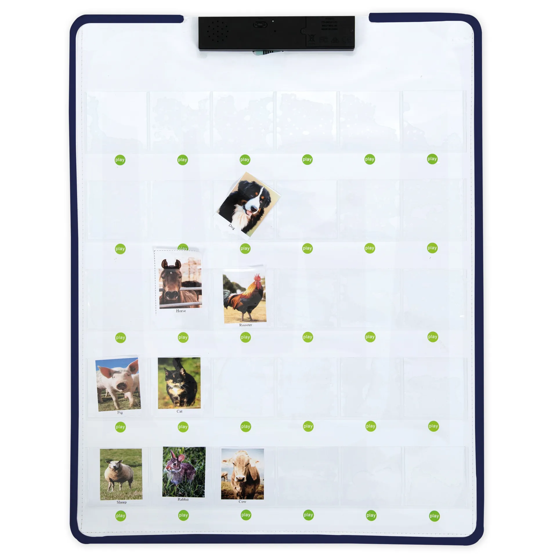 Interaktiv röstinspelningstavla med 30 fickor för piktogram och annat. TTS