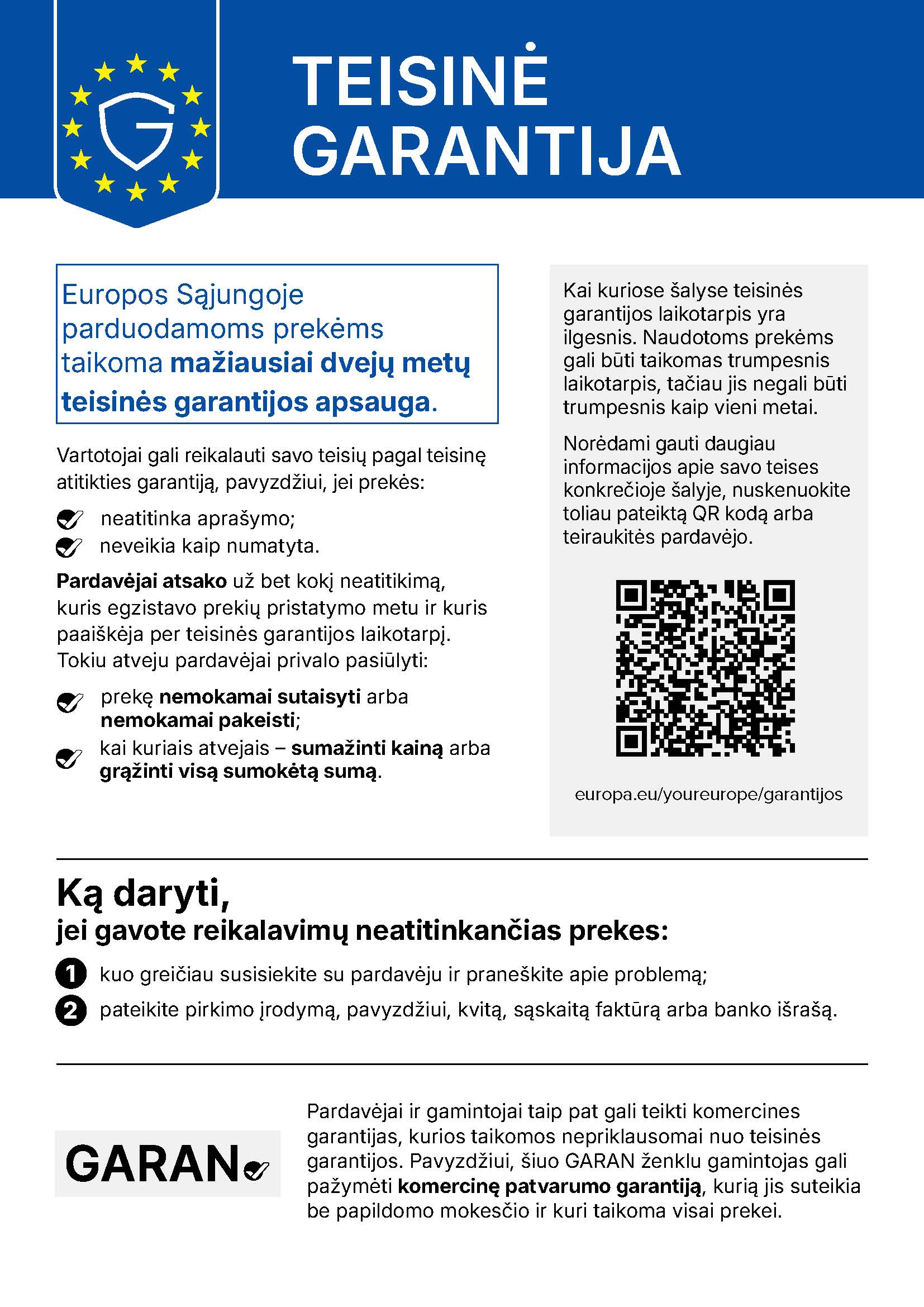 Informacija apie įstatyminę garantiją, kurią galima atsisiųsti
