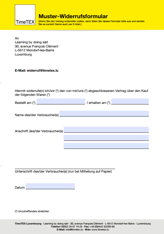 Widerrufsformular zum downlowd