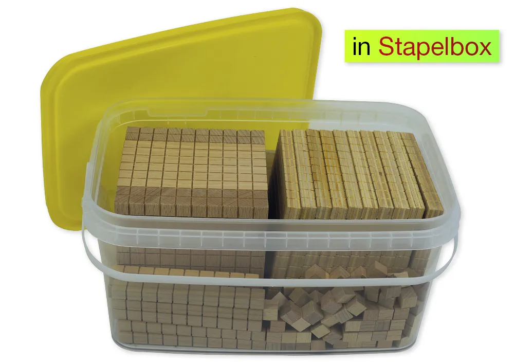 Dienes-Sortiment 121-tlg, aus Holz, Zahlenraum 1.000, in Stapel-Box