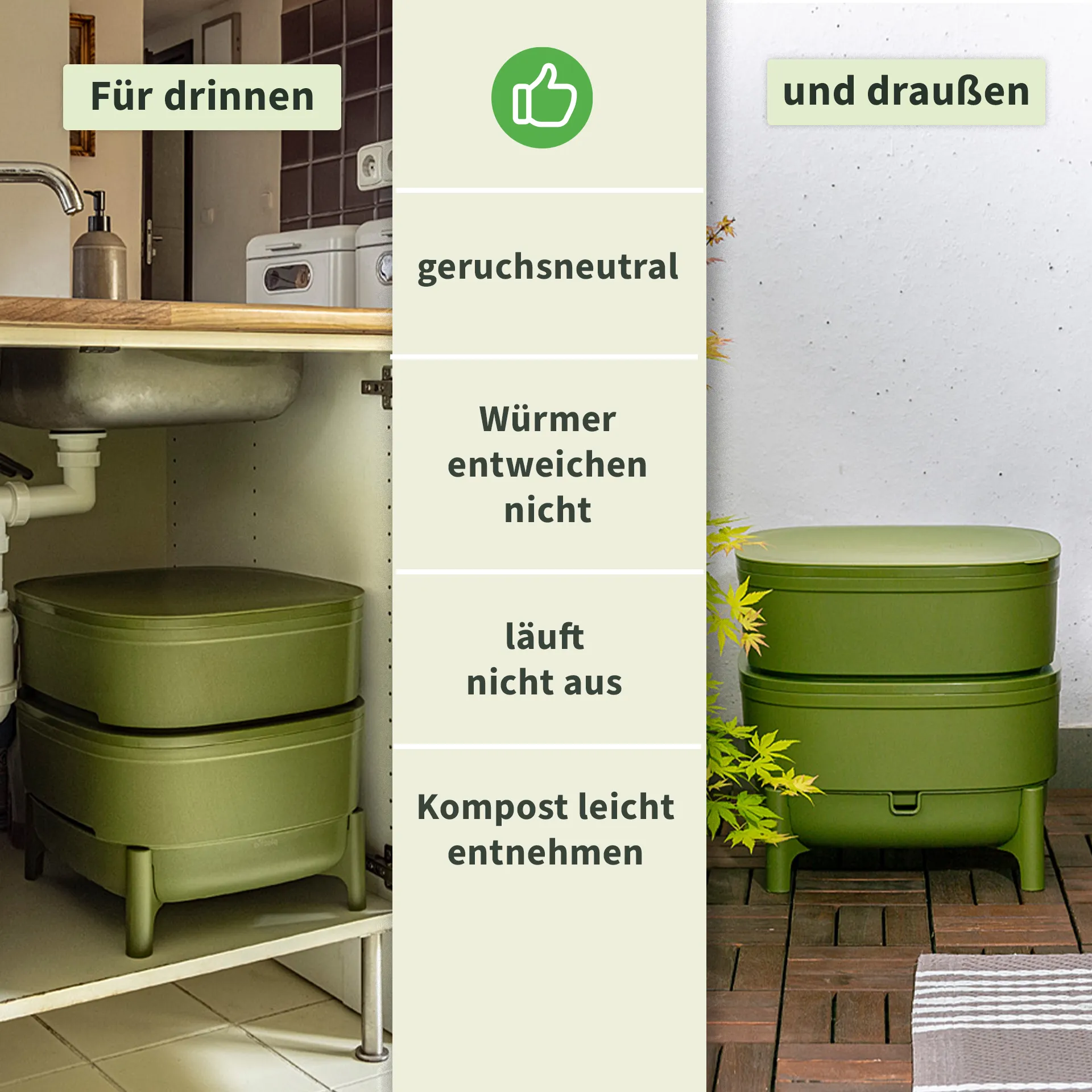 Indoor-Komposter aus Kunststoff, 38x38x38 cm