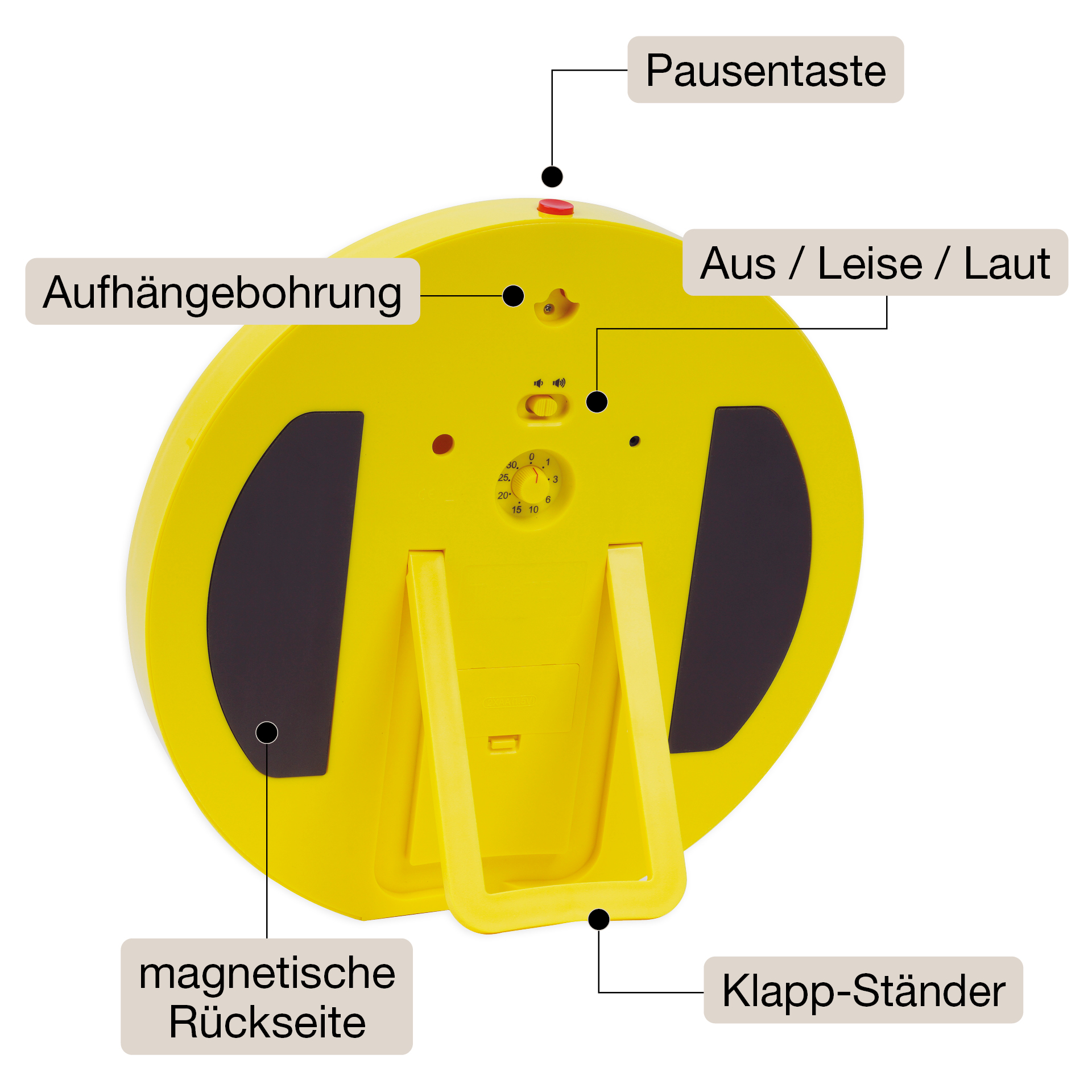 TimeTEX Zeitdauer-Uhr "lautlos" L, 19 cm ø, mit Ampelscheibe + Pausentaste