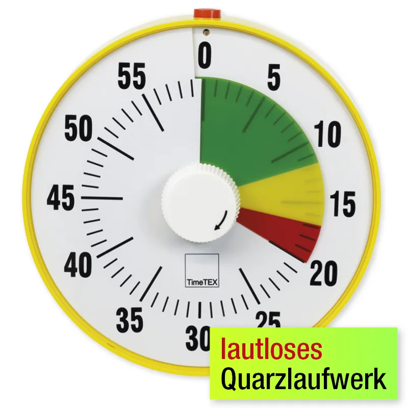 TimeTEX Zeitdauer-Uhr "lautlos" L, 19 cm ø, mit Ampelscheibe + Pausentaste