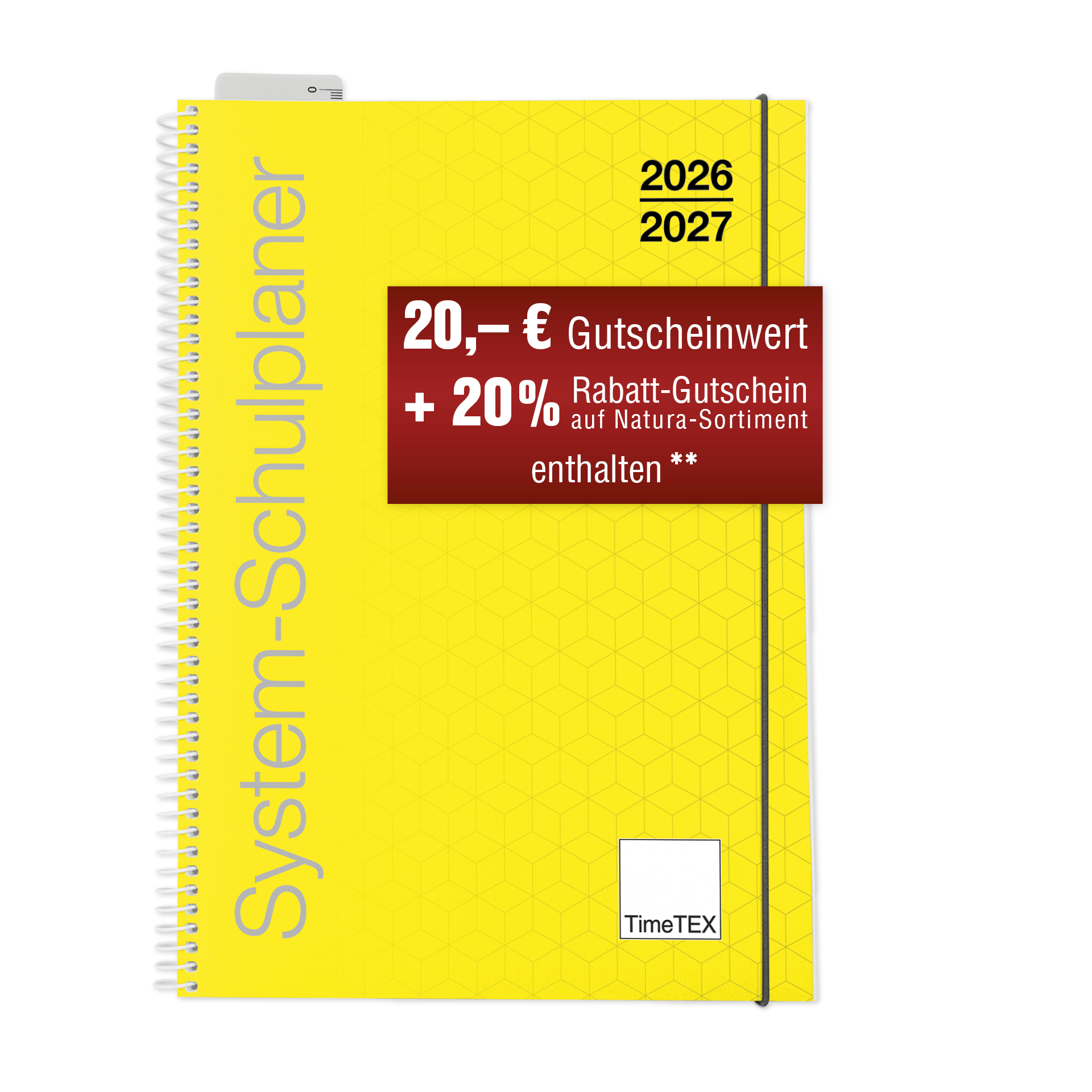 TimeTEX System-Schulplaner - Lehrerplaner - Lehrerkalender Ringbindung A4, gelb, 2026/2027