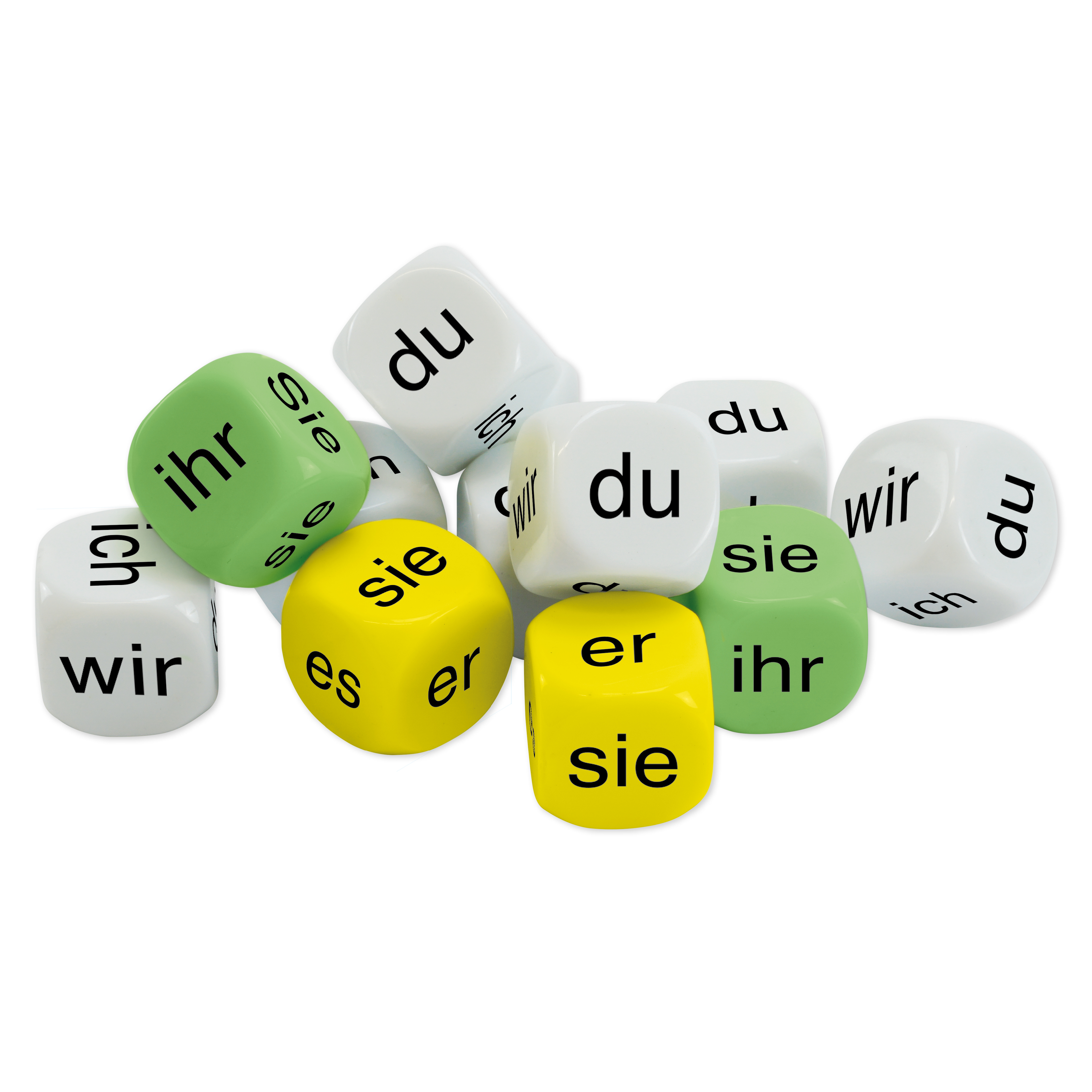 Dobbelstenen "ich - wir - du", 20 mm, 12-delige set in box