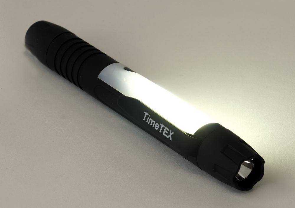 LED lommelygte med læselys, 17 cm lang, 2 cm ø