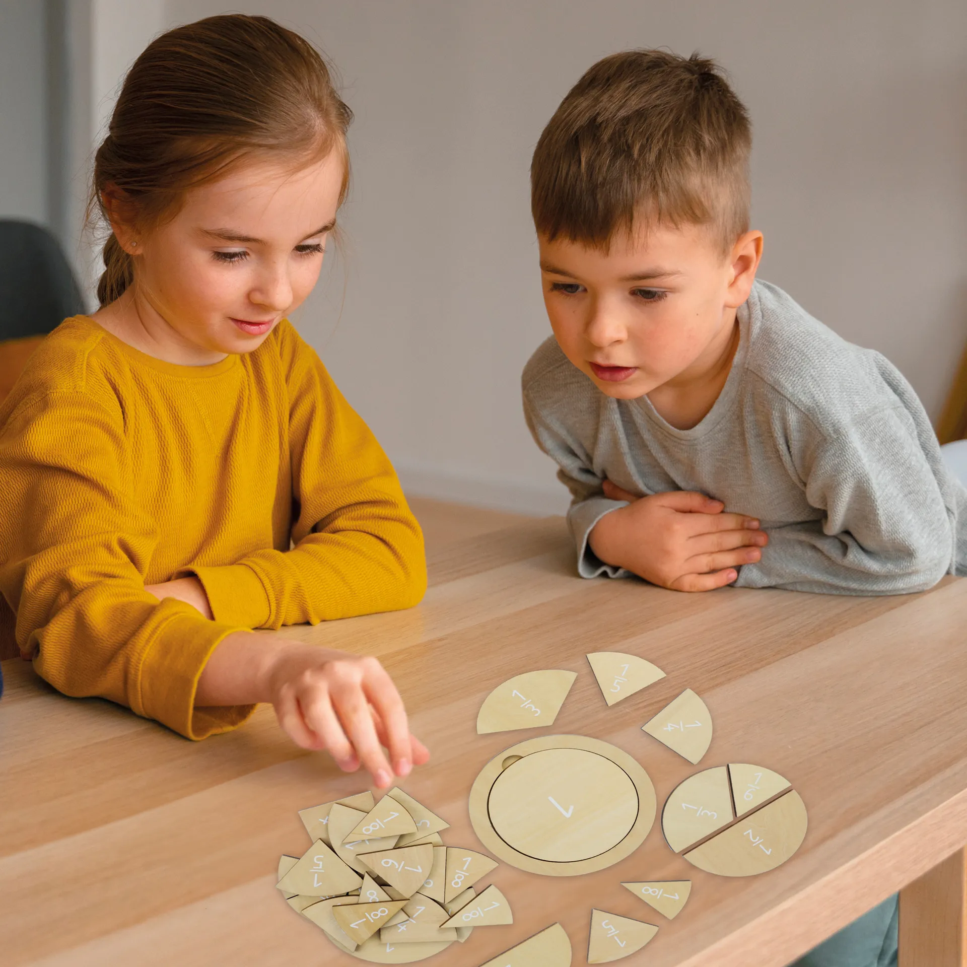 Bruchrechen-Kreise aus Holz, mit Einlagekreis, 150 mm ø, 30-tlg.