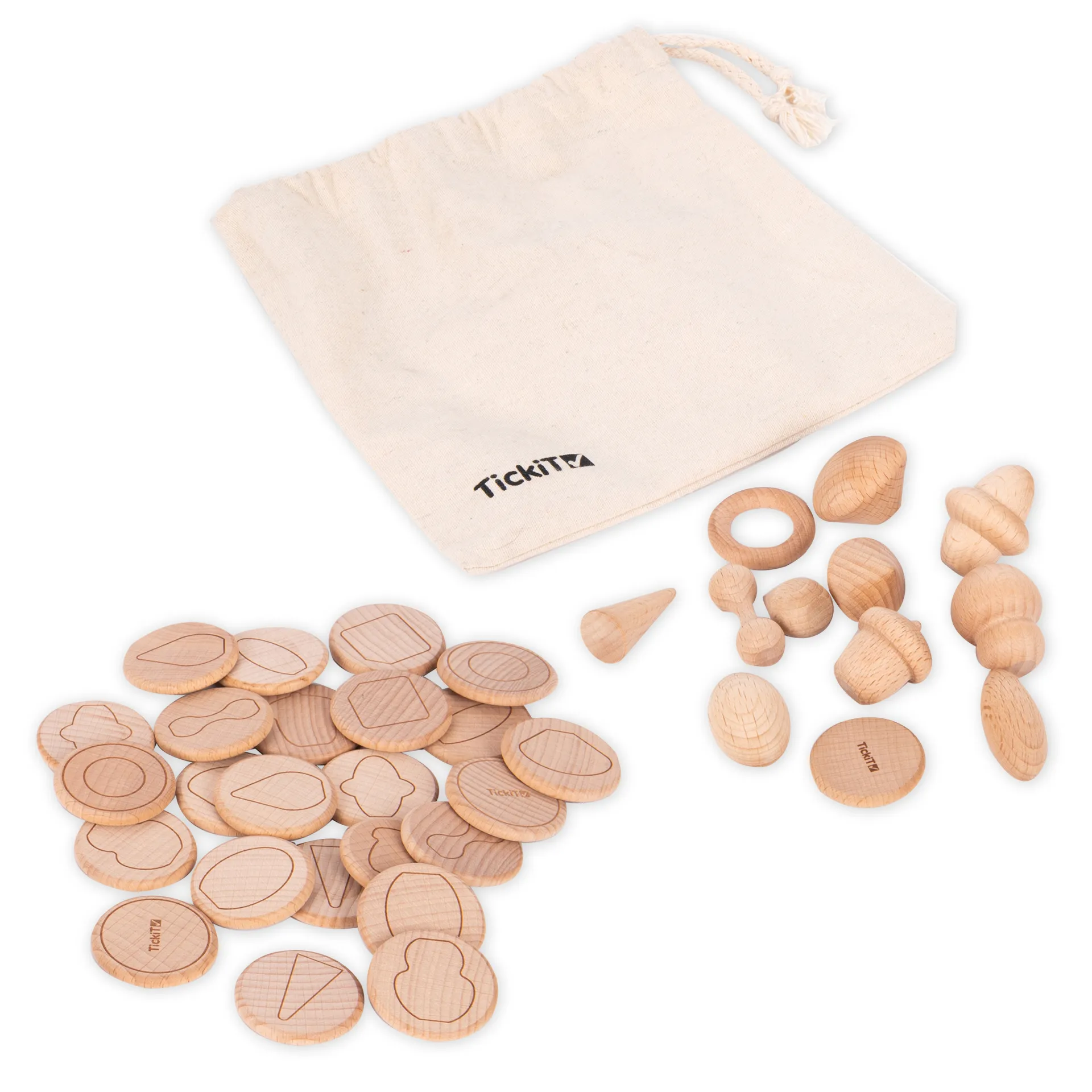 Tast- en rangschikspel "houten figuren schat", 37-delig