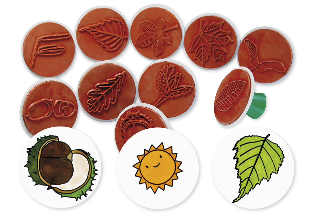 TimeTEX Stempel-Set "Bäume - Blätter und Früchte", 10 Stück