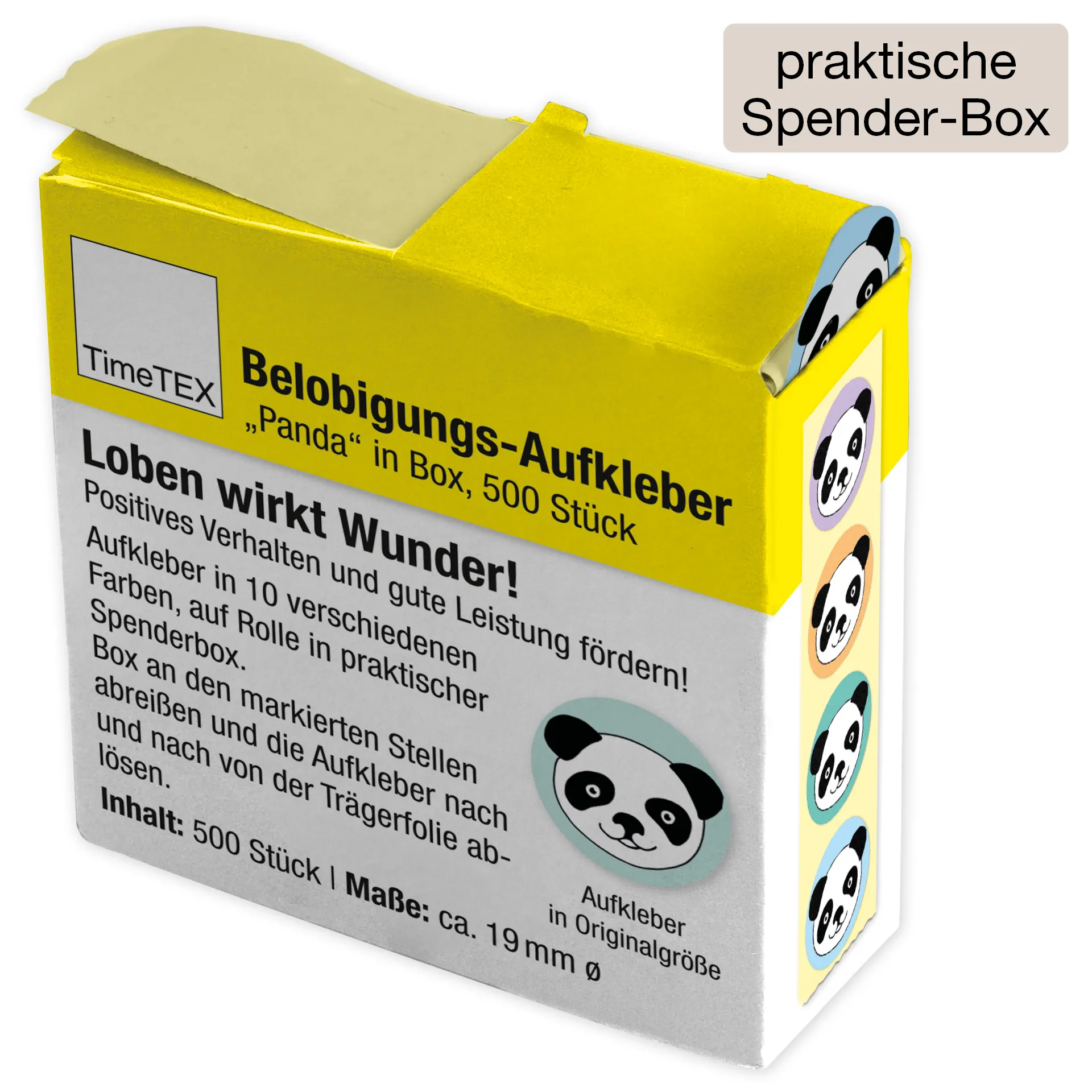 Belobigungs-Aufkleber "Panda" in Spender-Box, 500 Stück