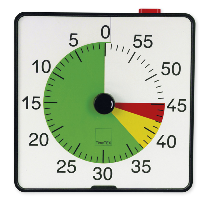Timer TimeTEX XL, 32 x 32 cm, avec disque tricolore et bouton pause Timer TimeTEX XL, 32 x 32 cm, avec disque tricolore et bouton pause