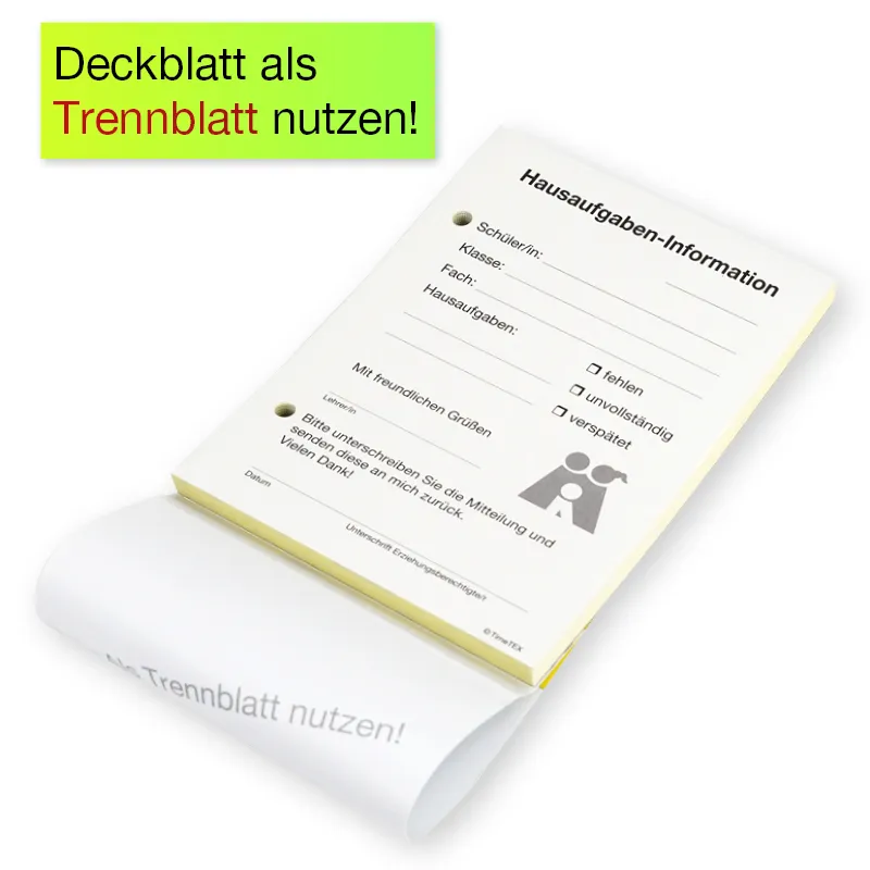 Block Hausaufgaben-Information A6, 50 Blatt mit Durchschlag