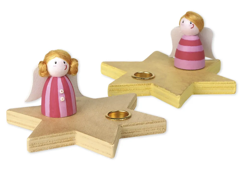 Kerzen-Halter "Stern mit Engelchen", 10,5 cm ø