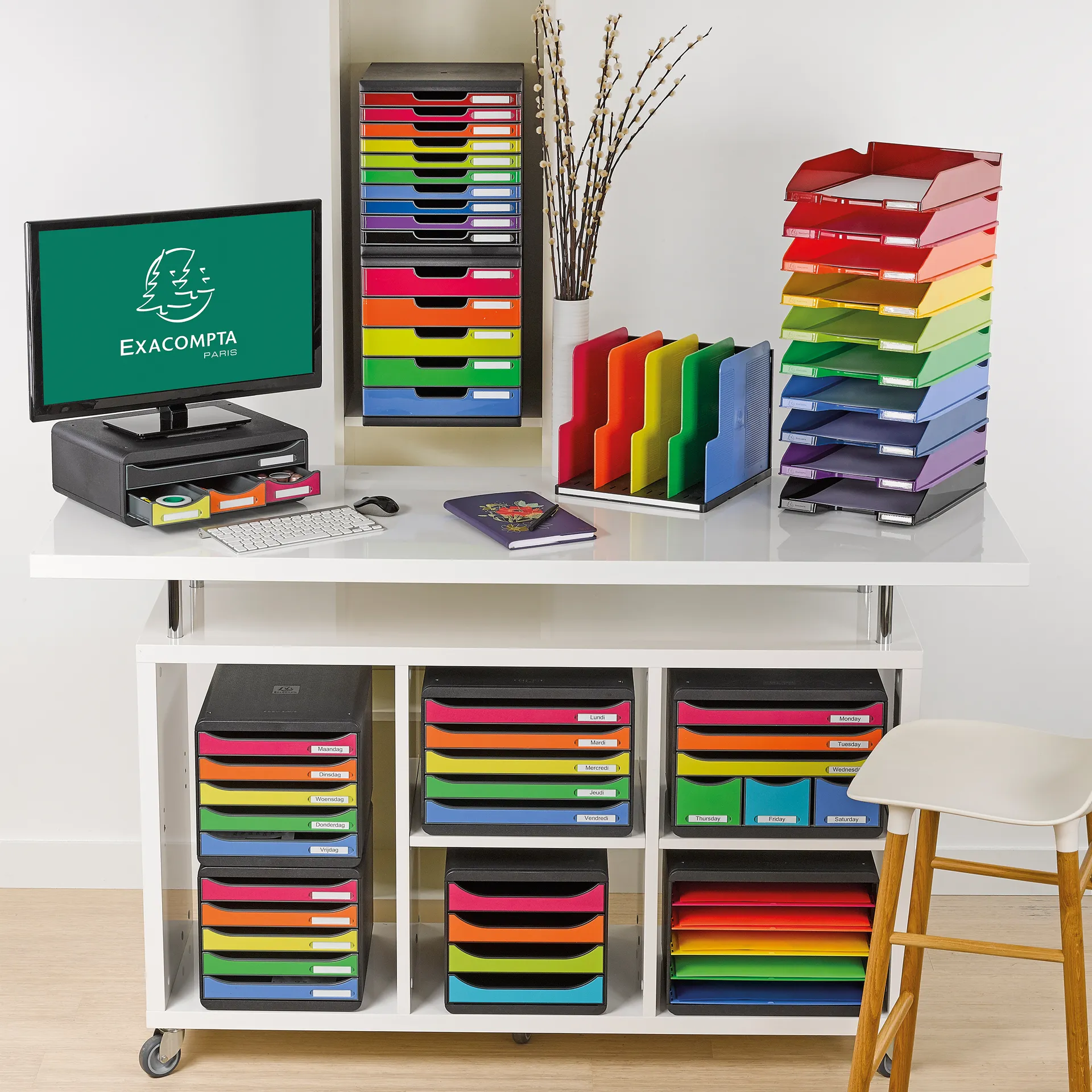 Sorteerrek "regenboog", 4 vakken, variabel