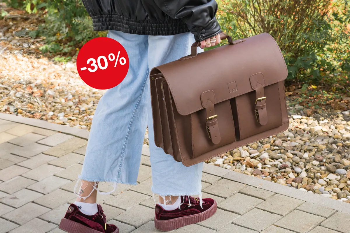 Büchertasche aus dunkelbraunen Leder von der Marke TimeTEX