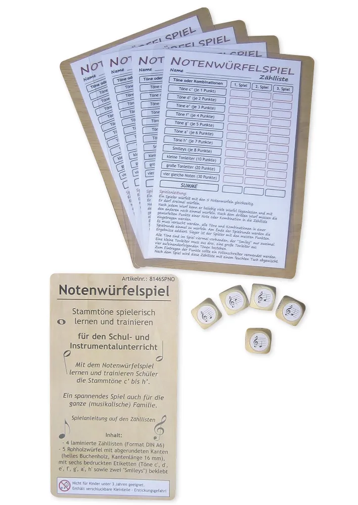 Spiel Notenwürfel c'-h', 9-tlg.