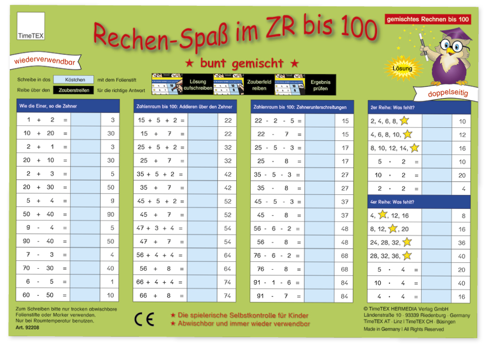 Hagemann TimeTEX Zaubertafel "Mathematik" Rechen-Spaß im Zahlenraum bis 100